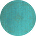 Round Machine Washable Oriental Turquoise Industrial Area Rugs, wshurb2540turq