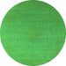 Round Machine Washable Oriental Green Industrial Area Rugs, wshurb2540grn