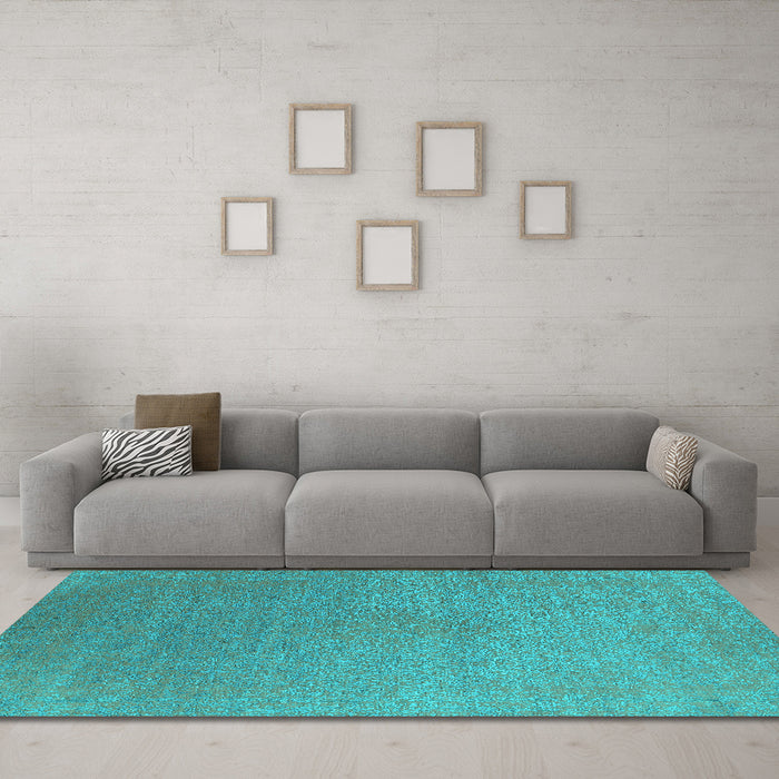 Machine Washable Oriental Turquoise Industrial Area Rugs in a Living Room,, wshurb2540turq