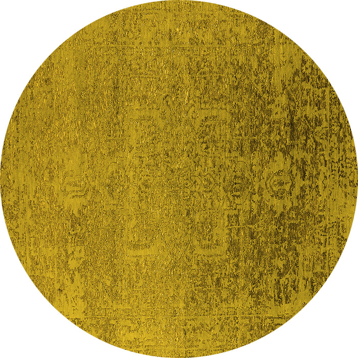 Round Machine Washable Oriental Yellow Industrial Rug, wshurb2541yw
