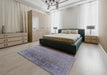 Mid-Century Modern Mist Blue Oriental Rug in a Bedroom, urb2541