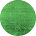 Round Machine Washable Oriental Green Industrial Area Rugs, wshurb2541grn