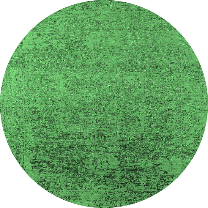Round Oriental Emerald Green Industrial Rug, urb2541emgrn