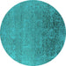 Round Machine Washable Oriental Turquoise Industrial Area Rugs, wshurb2541turq