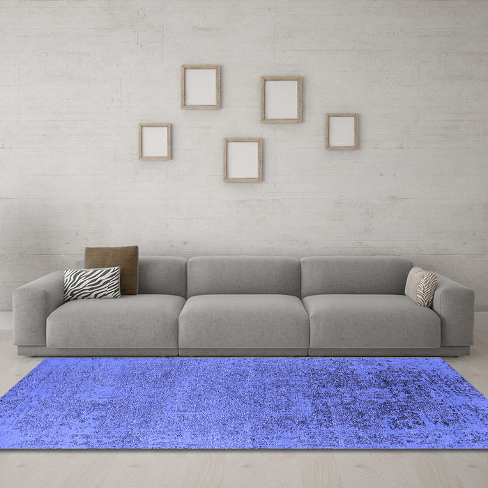 Machine Washable Oriental Blue Industrial Rug in a Living Room, wshurb2541blu
