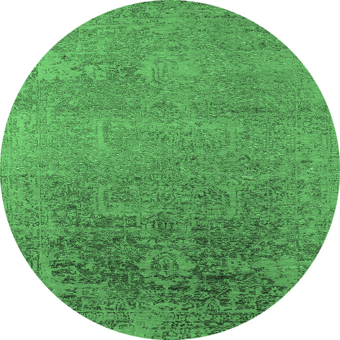 Round Oriental Emerald Green Industrial Rug, urb2542emgrn