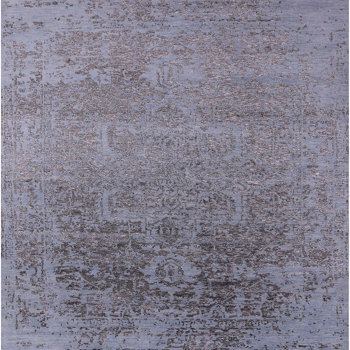 Square Mid-Century Modern Mist Blue Oriental Rug, urb2542