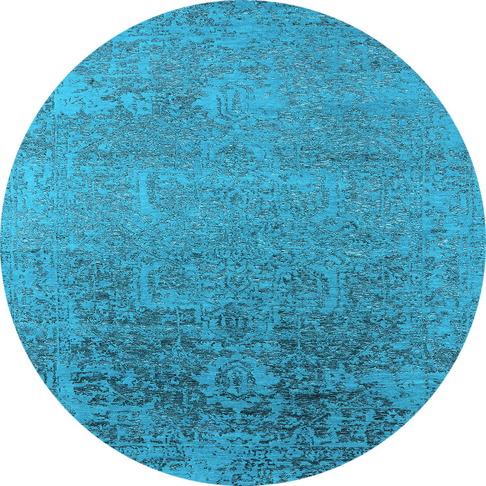 Round Machine Washable Oriental Light Blue Industrial Rug, wshurb2542lblu