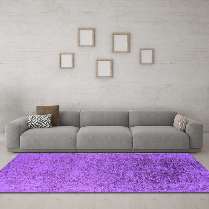 Machine Washable Oriental Purple Industrial Area Rugs in a Living Room, wshurb2542pur