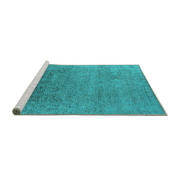 Sideview of Machine Washable Oriental Turquoise Industrial Area Rugs, wshurb2542turq