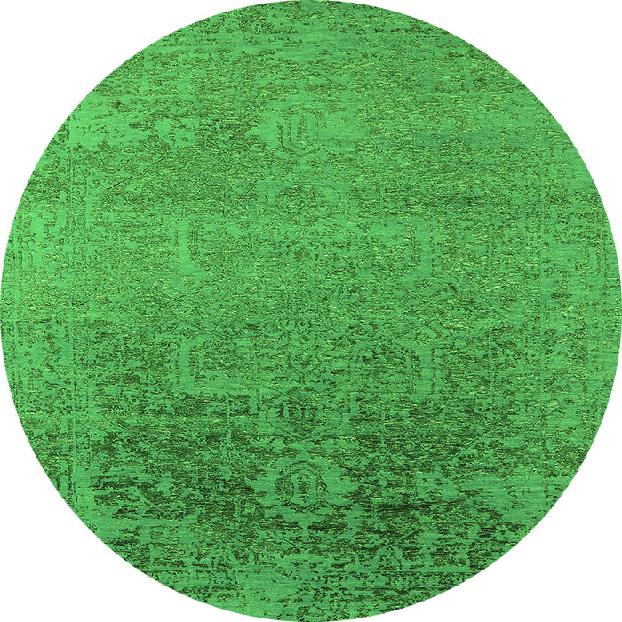 Round Machine Washable Oriental Green Industrial Area Rugs, wshurb2542grn