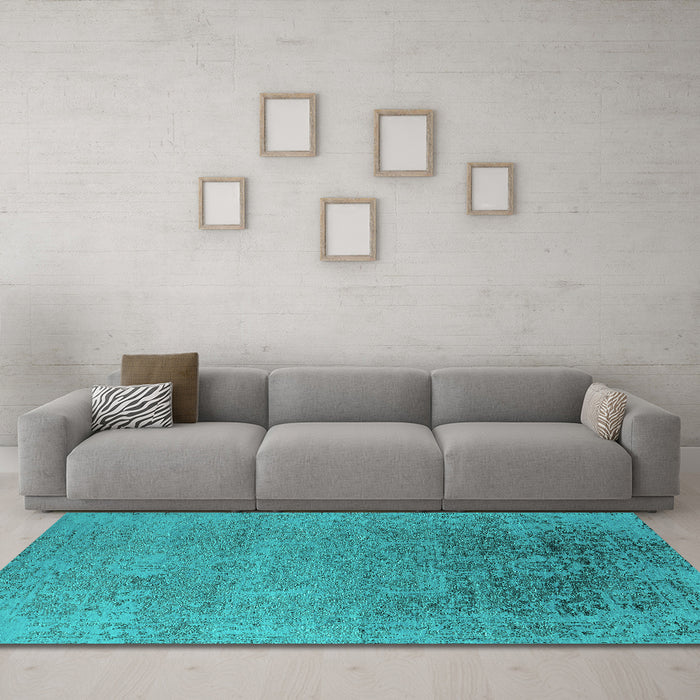 Machine Washable Oriental Turquoise Industrial Area Rugs in a Living Room,, wshurb2542turq