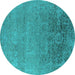 Round Machine Washable Oriental Turquoise Industrial Area Rugs, wshurb2542turq