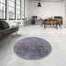 Round Mid-Century Modern Mist Blue Oriental Rug in a Office, urb2542