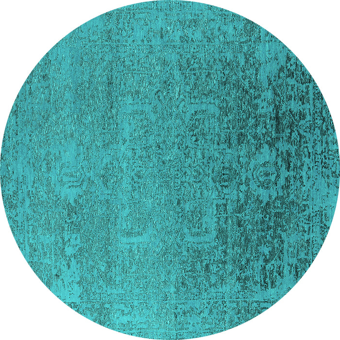 Round Oriental Turquoise Industrial Rug, urb2542turq