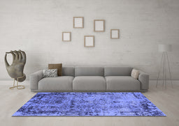 Machine Washable Oriental Blue Industrial Rug in a Living Room, wshurb2543blu