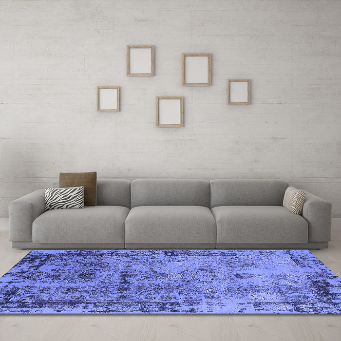 Machine Washable Oriental Blue Industrial Rug in a Living Room, wshurb2543blu