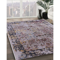 Mid-Century Modern Silver Pink Oriental Rug, urb2543