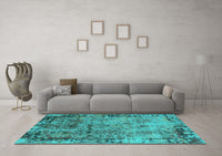 Machine Washable Oriental Turquoise Industrial Rug, wshurb2543turq