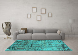 Machine Washable Oriental Turquoise Industrial Area Rugs in a Living Room,, wshurb2543turq