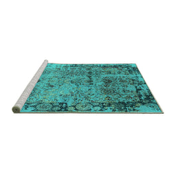 Sideview of Machine Washable Oriental Turquoise Industrial Area Rugs, wshurb2543turq