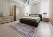 Mid-Century Modern Silver Pink Oriental Rug in a Bedroom, urb2543