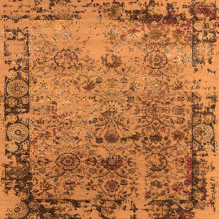 Square Machine Washable Oriental Orange Industrial Area Rugs, wshurb2543org