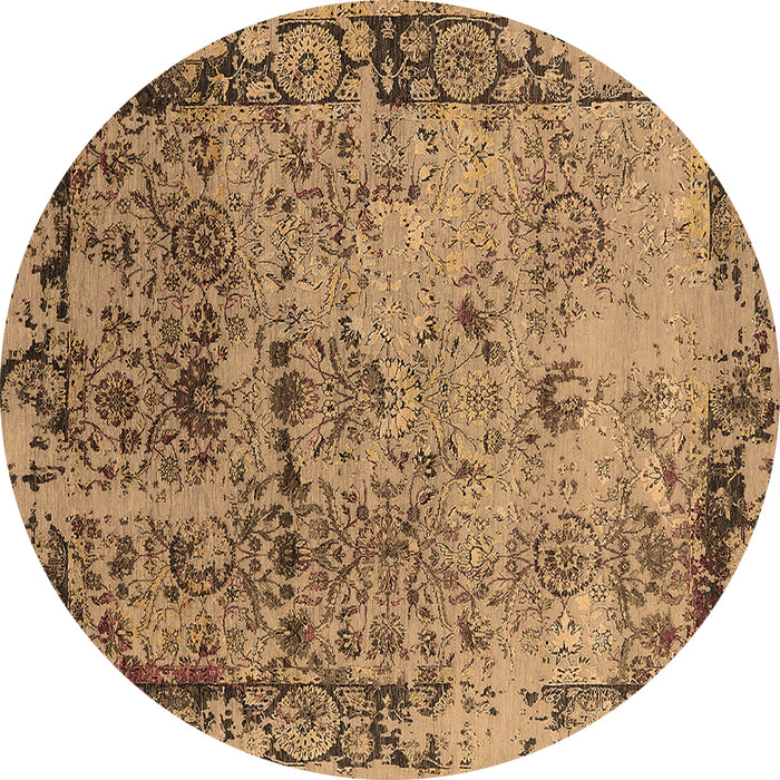 Round Machine Washable Oriental Brown Industrial Rug, wshurb2543brn