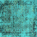 Square Machine Washable Oriental Turquoise Industrial Area Rugs, wshurb2543turq