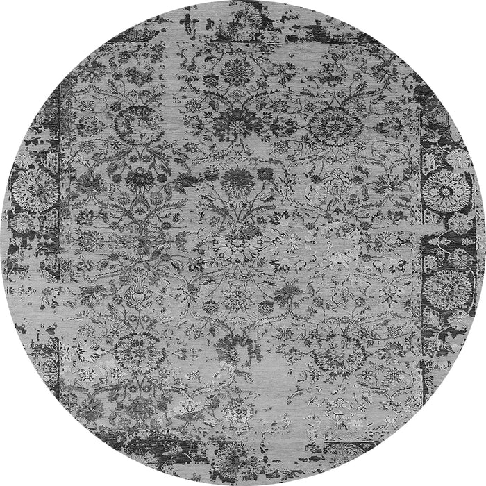 Round Machine Washable Oriental Gray Industrial Rug, wshurb2543gry