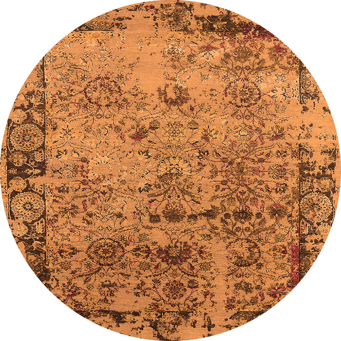 Round Machine Washable Oriental Orange Industrial Area Rugs, wshurb2543org