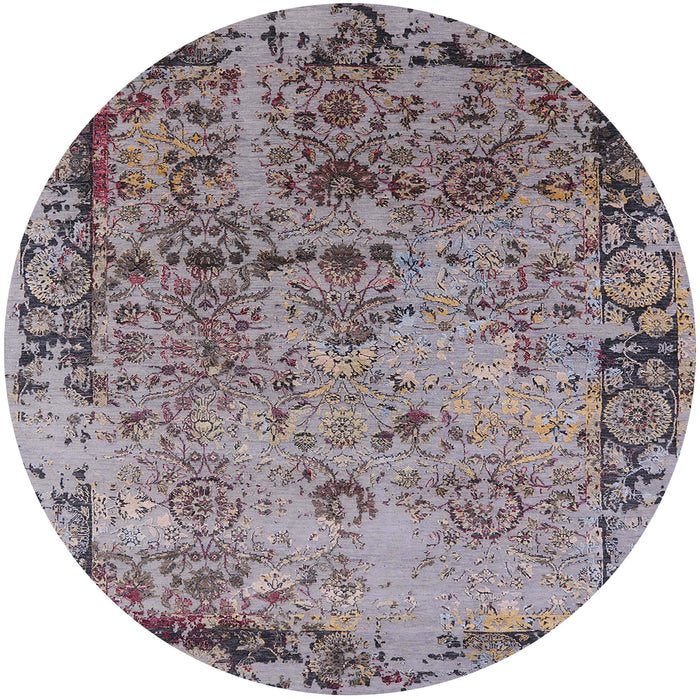 Round Machine Washable Industrial Modern Silver Pink Rug, wshurb2543