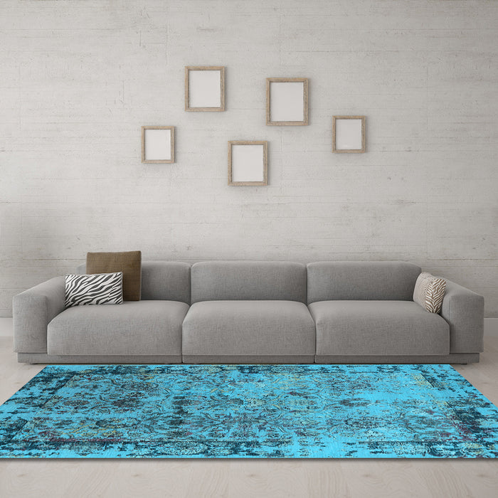 Machine Washable Oriental Light Blue Industrial Rug in a Living Room, wshurb2543lblu