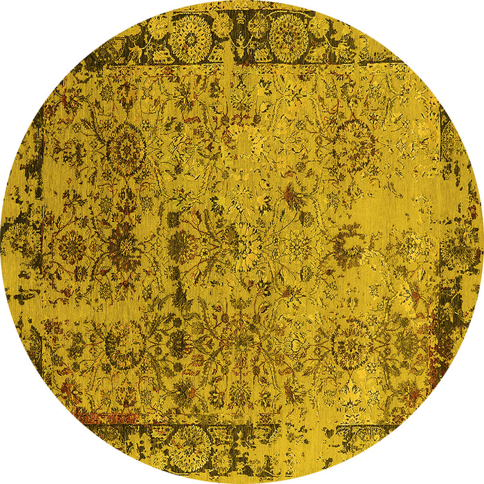 Round Machine Washable Oriental Yellow Industrial Rug, wshurb2543yw
