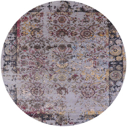 Round Mid-Century Modern Silver Pink Oriental Rug, urb2543