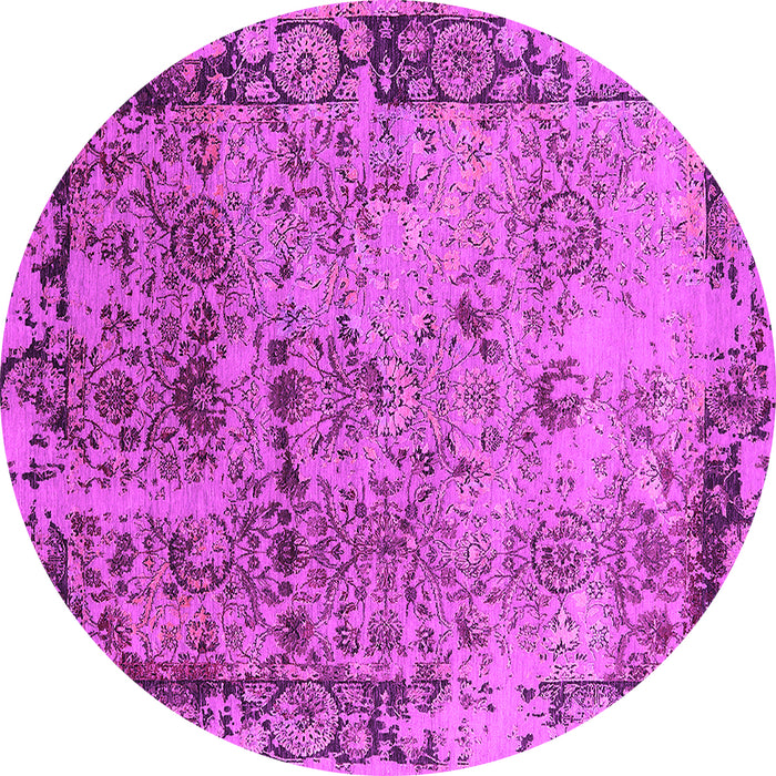 Round Machine Washable Oriental Pink Industrial Rug, wshurb2543pnk