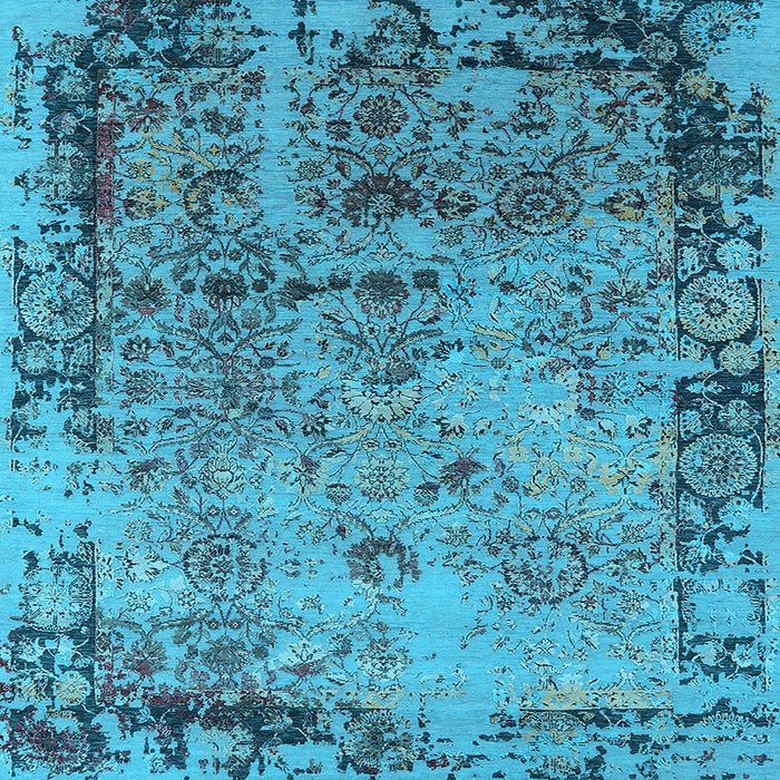 Square Machine Washable Oriental Light Blue Industrial Rug, wshurb2543lblu