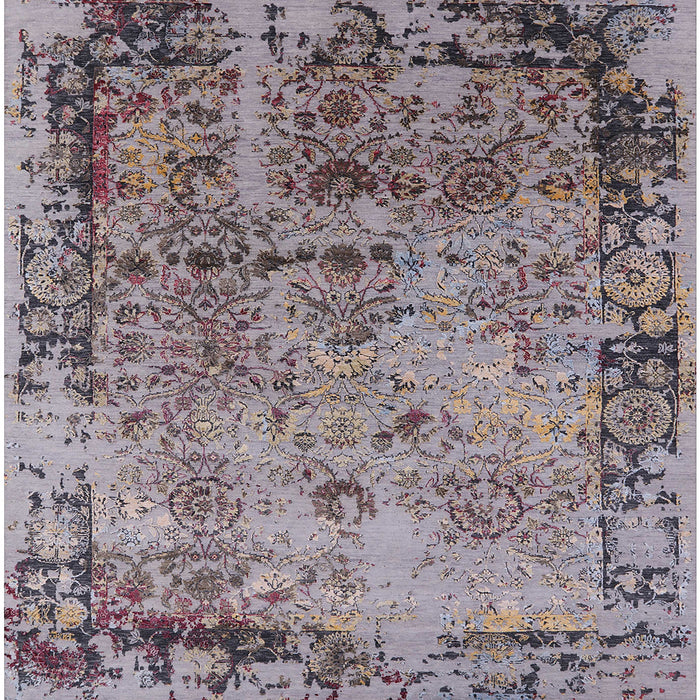 Square Mid-Century Modern Silver Pink Oriental Rug, urb2543
