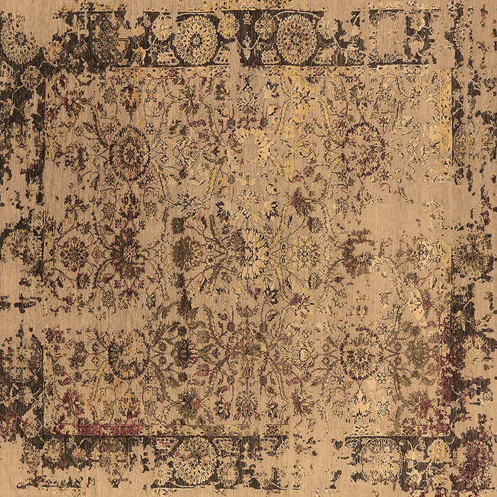 Square Machine Washable Oriental Brown Industrial Rug, wshurb2543brn