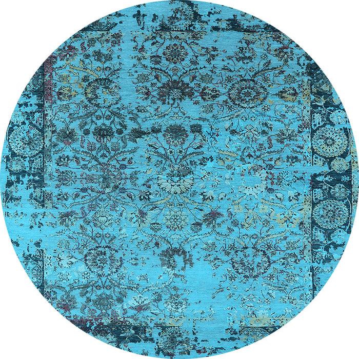 Round Machine Washable Oriental Light Blue Industrial Rug, wshurb2543lblu