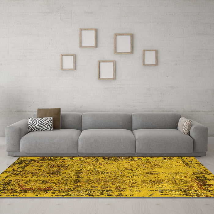 Machine Washable Oriental Yellow Industrial Rug in a Living Room, wshurb2543yw