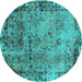 Round Oriental Turquoise Industrial Rug, urb2543turq