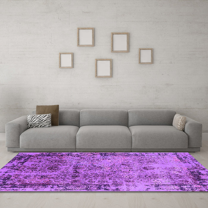 Machine Washable Oriental Purple Industrial Area Rugs in a Living Room, wshurb2543pur