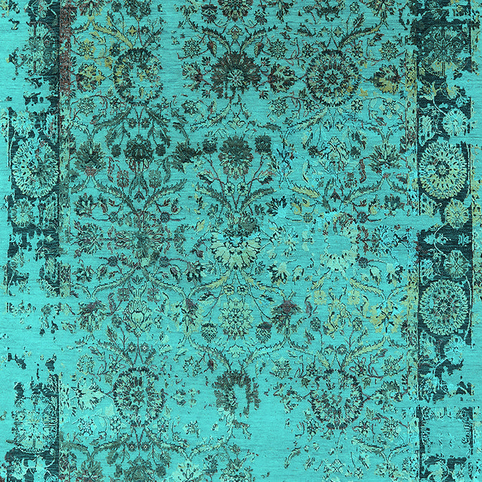 Machine Washable Oriental Turquoise Industrial Area Rugs, wshurb2543turq