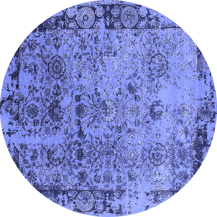 Round Machine Washable Oriental Blue Industrial Rug, wshurb2543blu