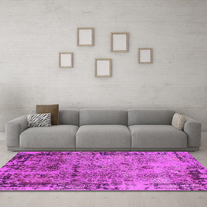 Machine Washable Oriental Pink Industrial Rug in a Living Room, wshurb2543pnk