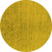 Round Machine Washable Oriental Yellow Industrial Rug, wshurb2544yw