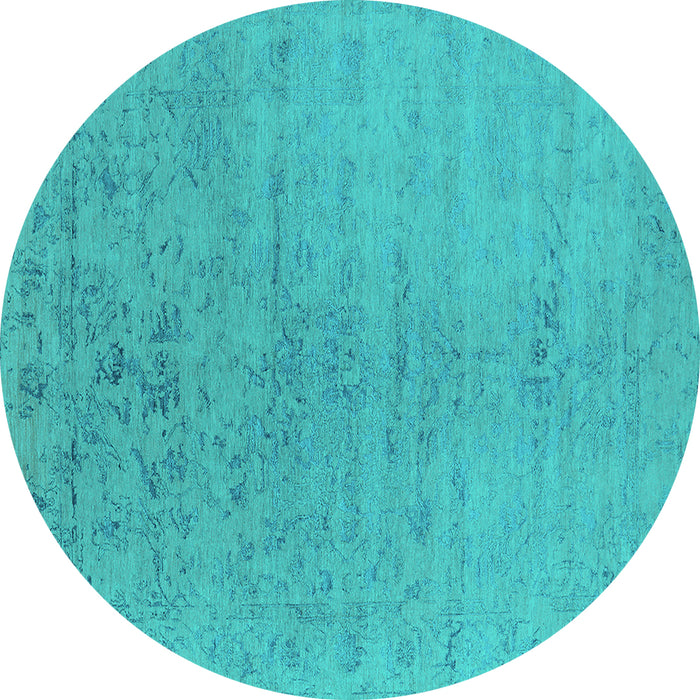 Round Machine Washable Oriental Turquoise Industrial Area Rugs, wshurb2544turq