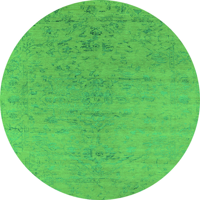 Round Machine Washable Oriental Green Industrial Area Rugs, wshurb2544grn