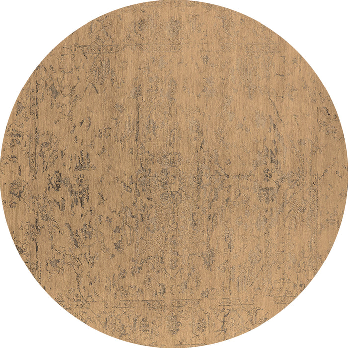 Round Machine Washable Oriental Brown Industrial Rug, wshurb2544brn